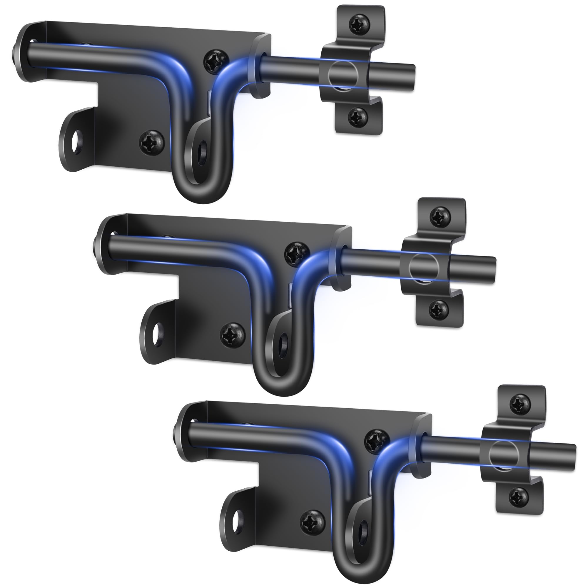 TRIPLE DEER Heavy Duty Slide Bolt Gate Latch, Sliding Bolt Door Lock with Padlock Hole, Slide Bolt Hardware for Wooden Fence/Yard Fence/Shed Door/Barn Door, Black, 3 Pack