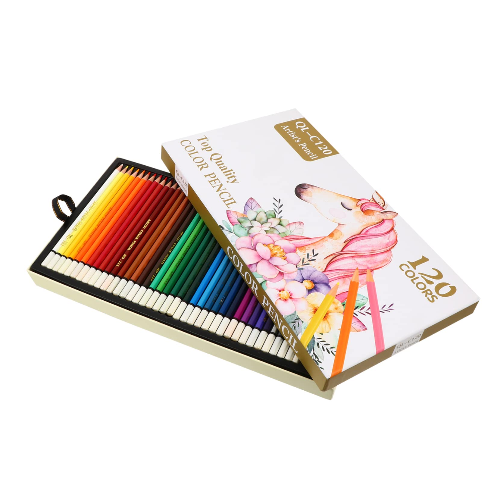 Crayons de Couleur à L'Huile 120 Couleurs, Coffret en Bois Blanc