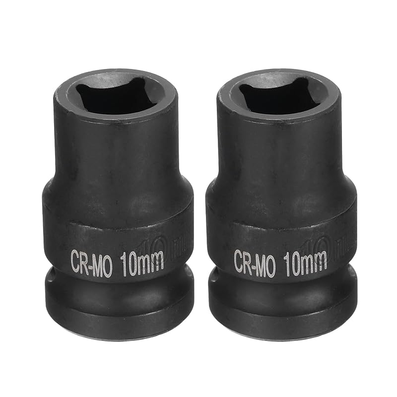 Soquete de impacto quadrado 10 mm HARFINGTON com acionamento de 12,7 mm (1/2 pol.) em CR-MO, acabamento oxidado preto, 39 mm, kit com 2 peças