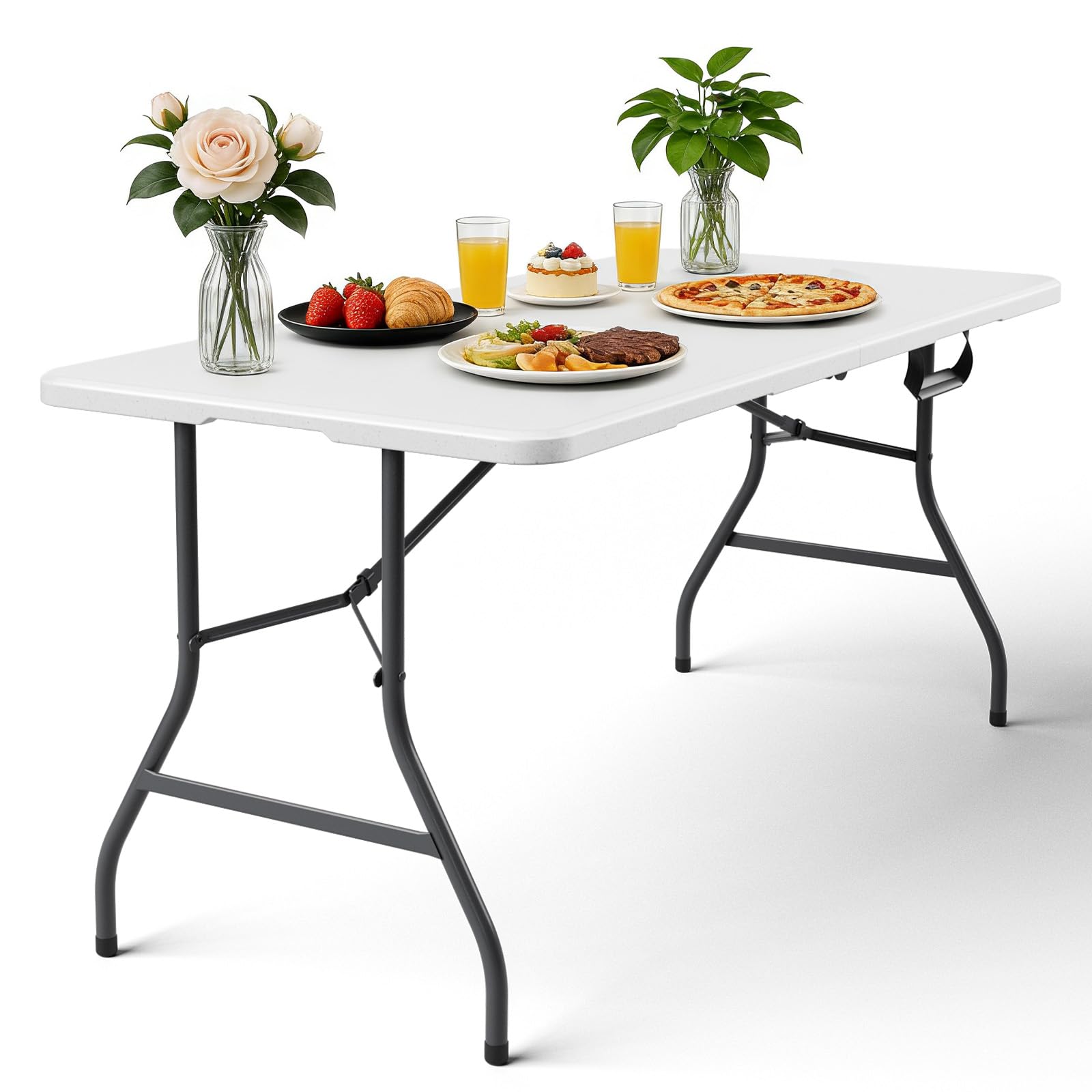 FurniEdge Folding Table 5FT Heavy Duty Plastic Table, Foldable&Portable, Fold-in-Half Utility Tables for Outdoor, Dining, Wedding, Events, Indoor, Picnic, Camping, Party,White
