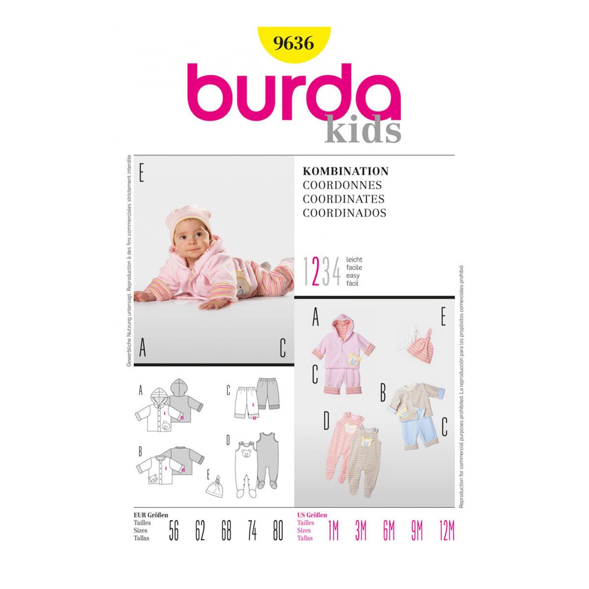 Burda B9636 Patron de Couture Coordonnés 19 x 13 cm, 56-80