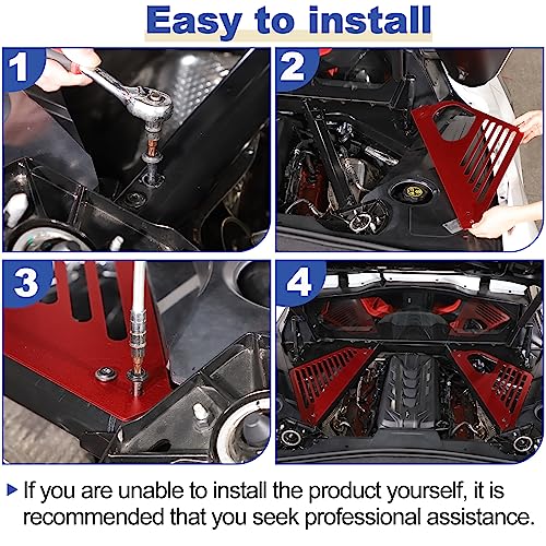 Image of Daeiclru Engine Bay Panel Cover Compatible with Chevrolet Corvette C8 2020-2023, Aluminium Engine Protector Splash Shield, Left Right Engine Case Guards (Style B - Red)