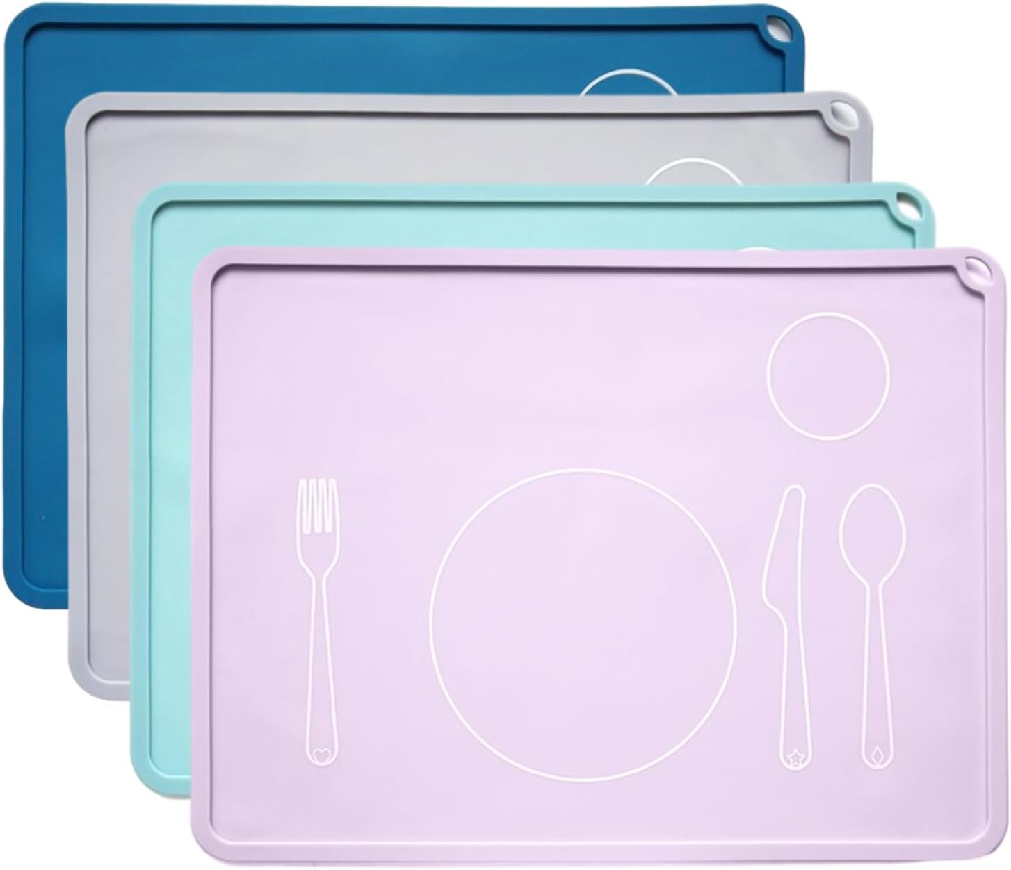 4 Pcs Toddler Placemats: Non-Slip Silicone Baby Placemat for Dining Table, 16x12 Inch Reusable Food Mat for Kids Learning, Eating & Travel (Soft Colors)