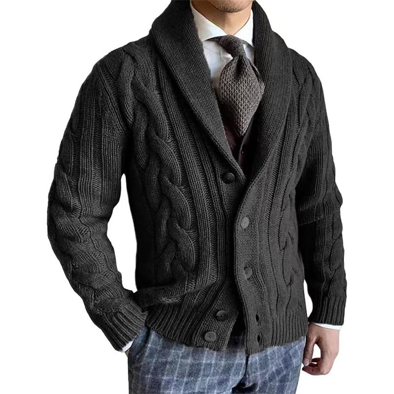 bifanxi Men's Cable Knit Lapel Cardigan Sweater Jacket with Buttons for Autumn and Winter-picture-4