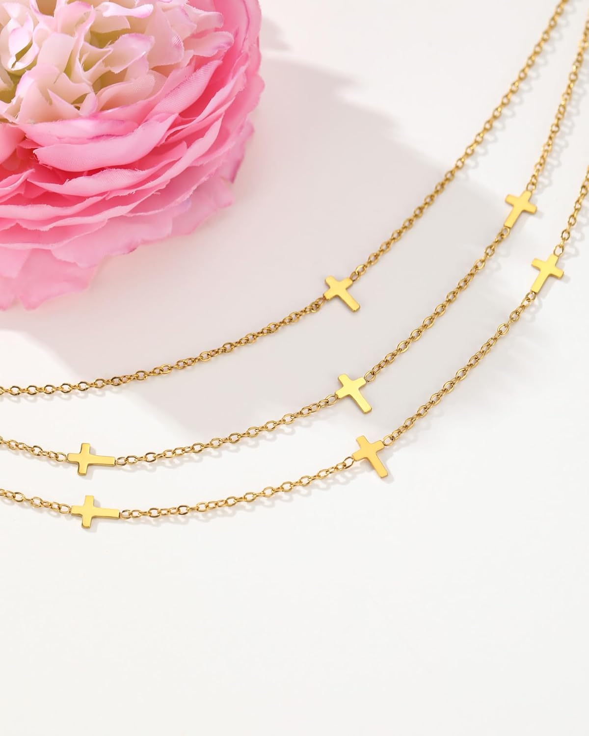 Cross Necklace for Women Dainty 14K Gold Plated Layered Necklaces Stainless Steel Chain Trendy Jewelry for Women - Image 5