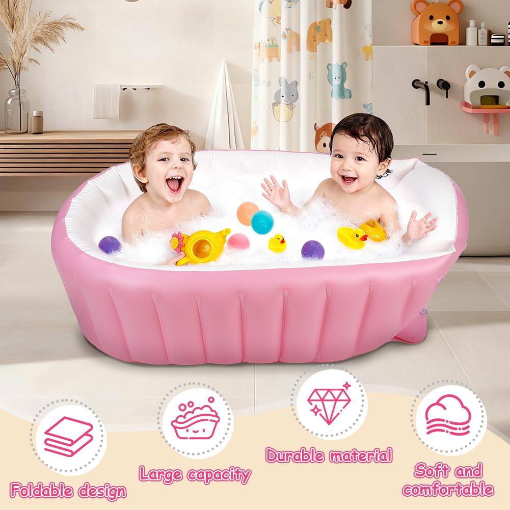 AUYAO Baignoire Gonflable pour Bébés 0-12 Mois, Bassin Pliable Portable Anti-Glissante pour Enfant avec Pompe à Air Intégrée, Cuve Piscine, Baignoire de Voyage pour la Maison et les Voyages, Rose