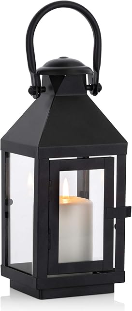 NUPTIO Garden Lanterns for Candles, 20cm Tall Vintage Style Pillar Candle Holder, Metal Halloween Candle Holders, Hanging Decorative Candle Lanterns for Wedding Christmas Parties Indoor Outdoor