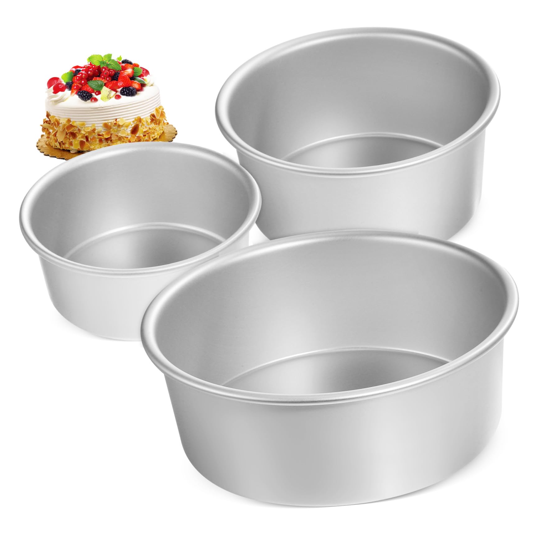 VALICLUD Molde para Pasteles Redondo Antiadherente de Aluminio 3 Tamaños (4/6/8 Pulgadas) Set de Moldes Metálicos para Hornear Tartas, Bodas y Postres Familiares