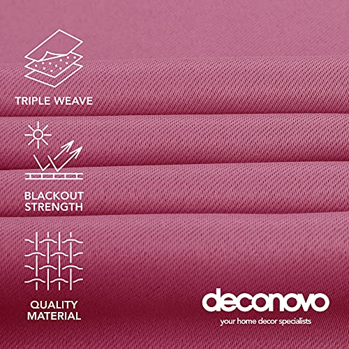 Image of Deconovo Solid Blackout Curtains Thermal Insulated Curtains Grommet Top Room Darkening Curtains for Bedroom 52W x 63L Inch Fuchsia 1 Pair