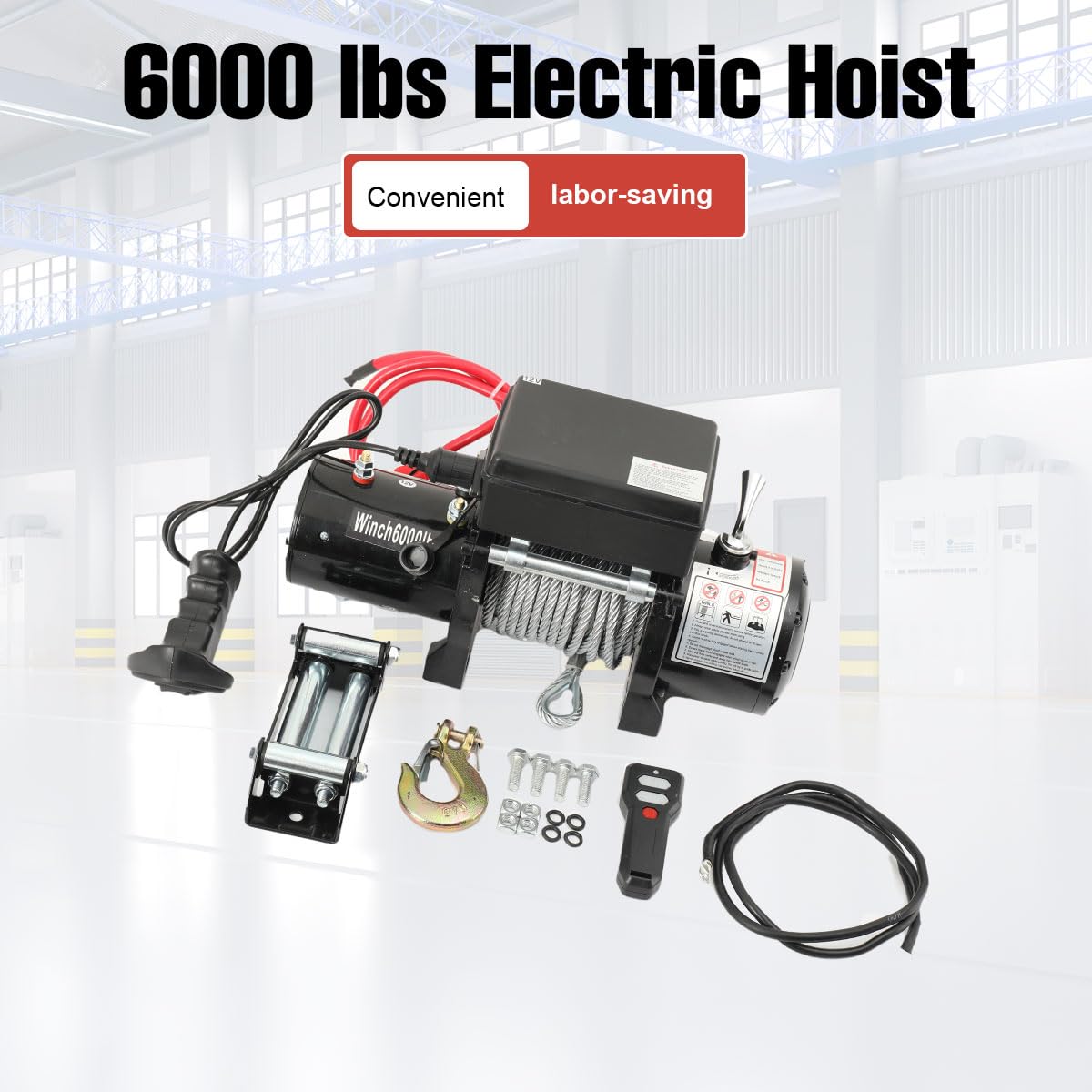 Cabrestante eléctrico sintético, 12 V, 1,6 kW, 2722 kg/6000 libras, cabrestante de motor, para SUV, camión, barco, camioneta, con interruptor remoto, mango grande