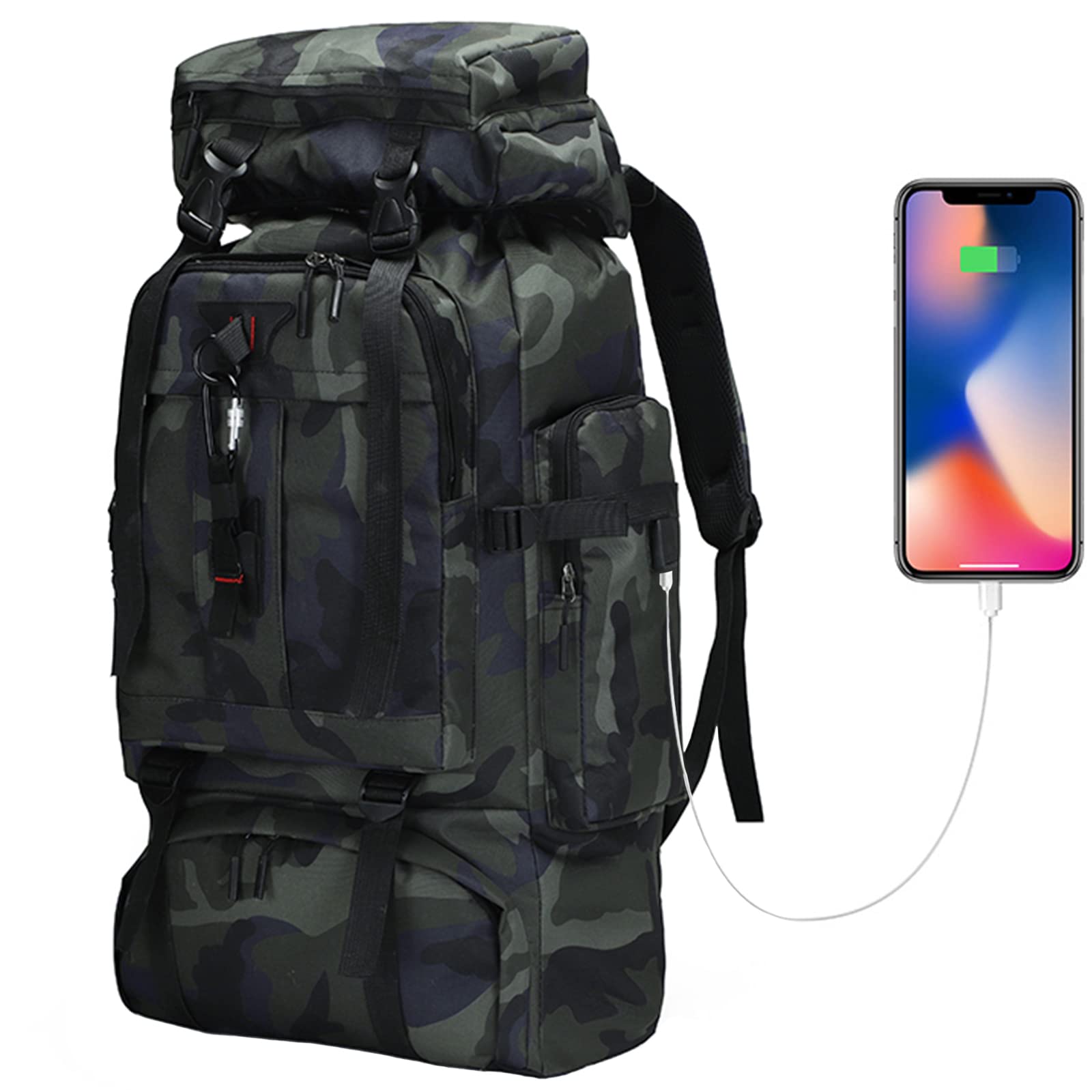 Ogetok 80L Camping Hiking Military Tactical Backpack, Adjustable Water Resistant Large Capacity Travel Daypacks Outdoor MOLLE Rucksack