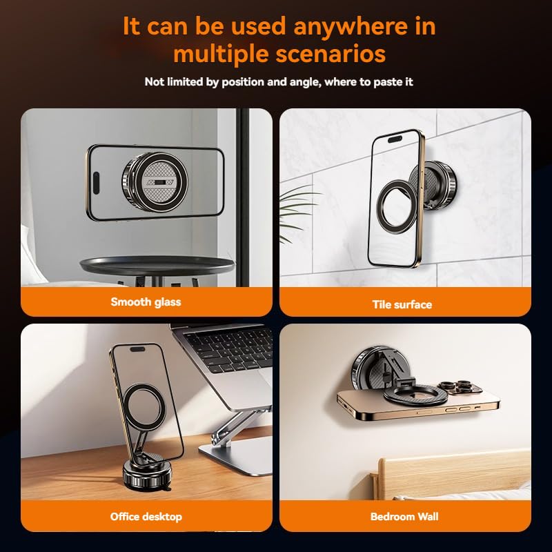 Soporte para teléfono con portabrocas al vacío, fuerte soporte magnético para teléfono de coche para iPhone 16, 15, 14, 13, 12 Android, soporte de teléfono ajustable para salpicadero, soporte manos