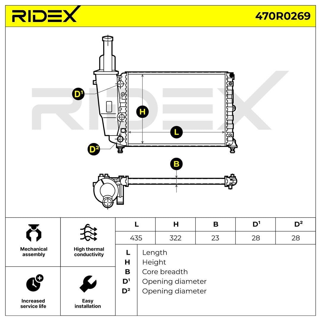 RIDEX 470R0269 Radiatore motore Compatibilità con FIAT PUNTO 176