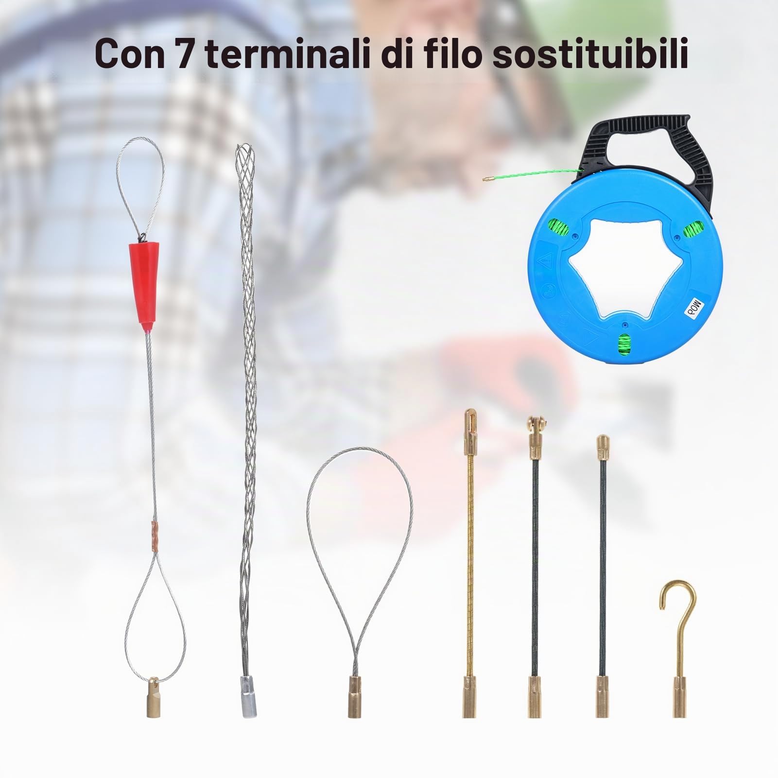 Sonda Passacavi,Hancaner Estrattore di filo con 7 estremità di filo intercambiabili da 60m kit di estrattore, forte forza di trazione