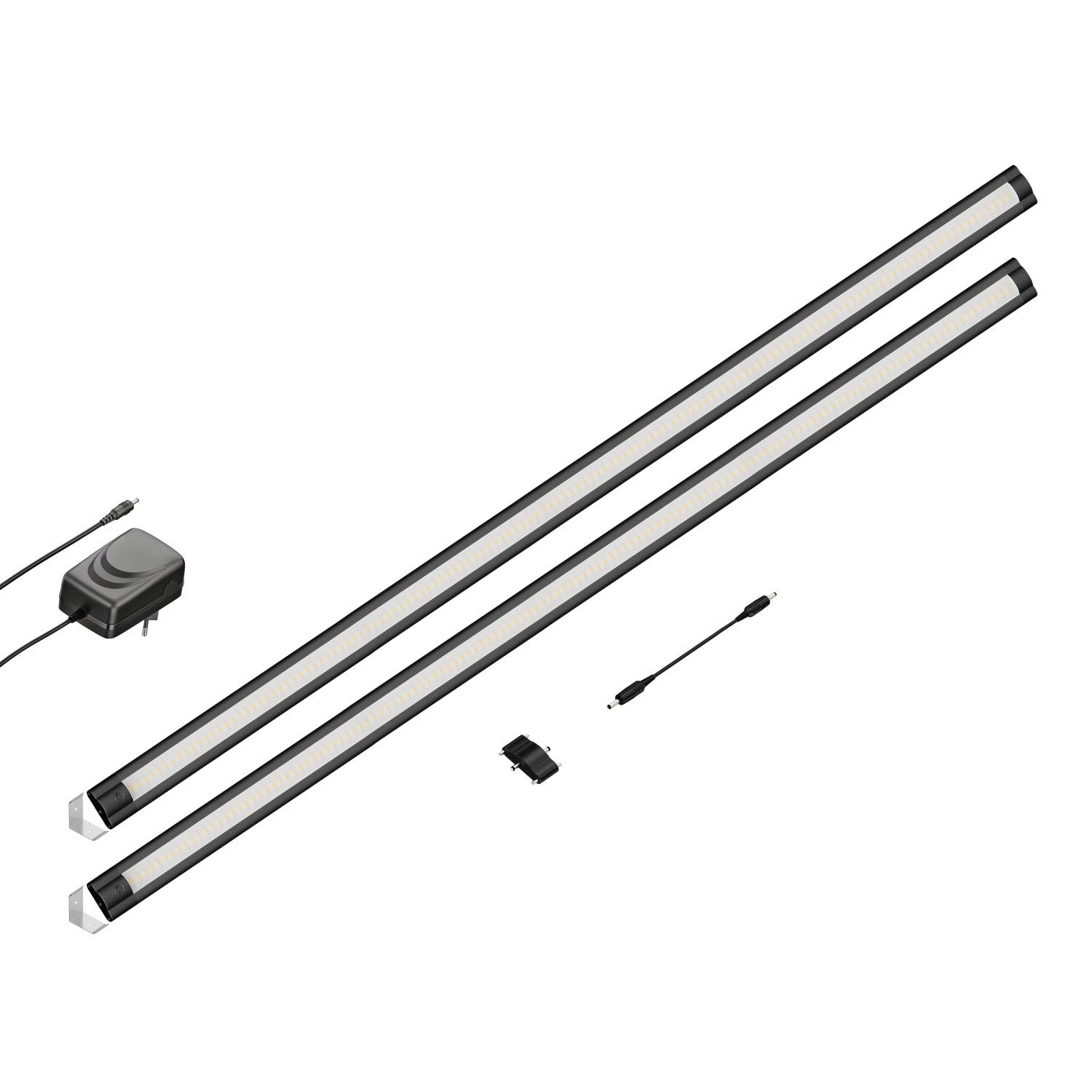 ledscom.de LED Unterbau-Leuchte SIRIS schwarz matt, Eckmontage, flach, 90cm, je 1044lm, weiß 2er Set