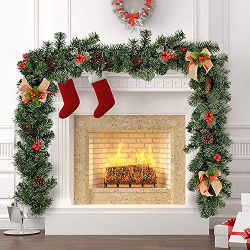 Your's Bath 1.8M Guirnalda Navidad Artificial con Bayas y piñas Guirnalda navideña para Chimenea Escaleras Decoración de Navidad (1.8M, 2PCS)