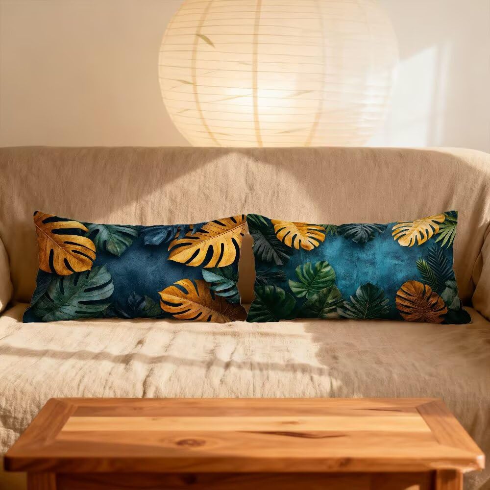 Poszewka na poduszkę 50 x 70 cm poszewka na poduszkę zestaw 2 niebieskich prostokątnych poduszek zielona kanapa dwustronna dekoracyjna aksamitna poszewka na poduszkę z niewidocznym zamkiem