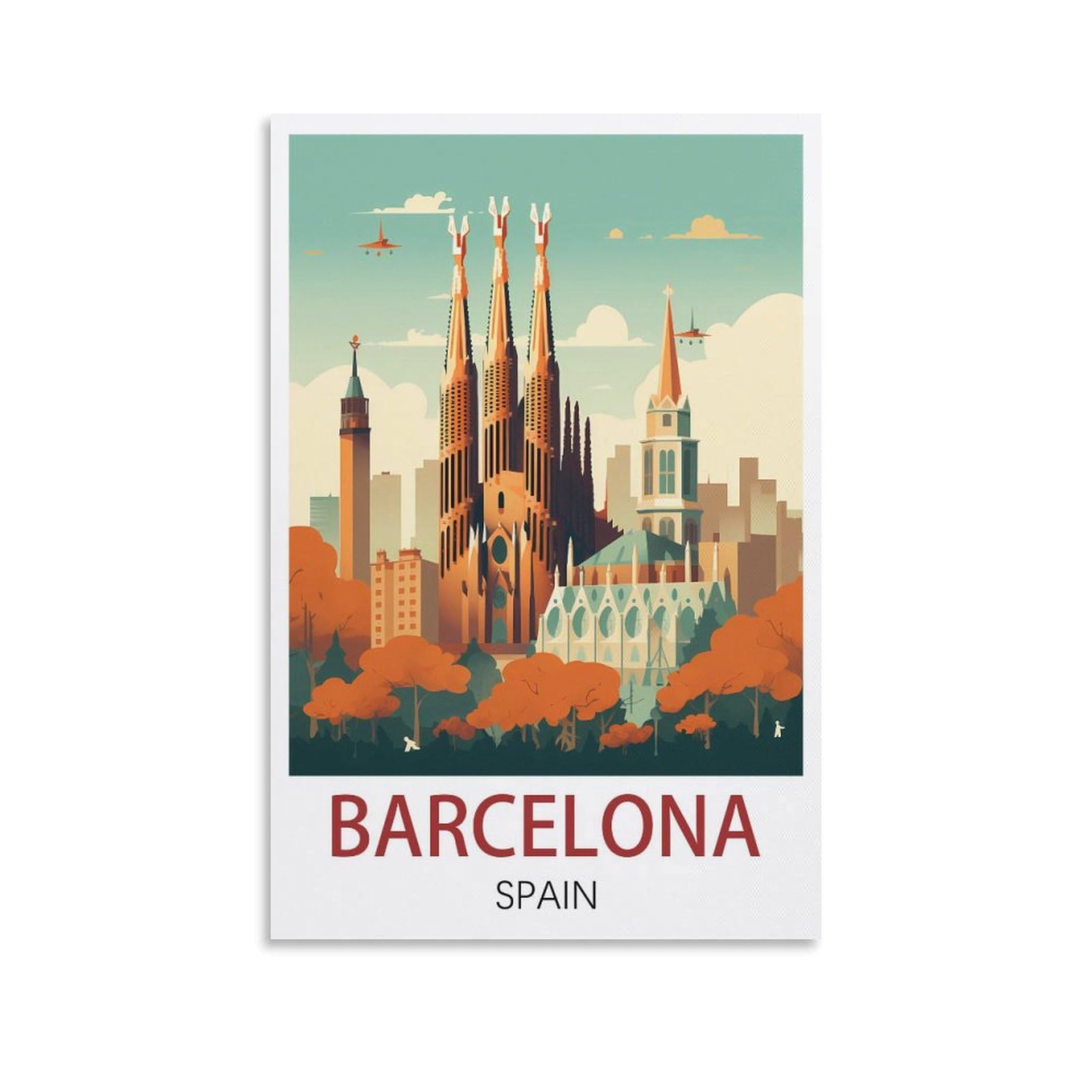Fuudang Unframe-Style Barcelona Spain Vintage Travel Posters 08X12inch(20X30cm) Canvas Art Poster And Wall Art Picture Print Modern Family Bedroom Decor Posters