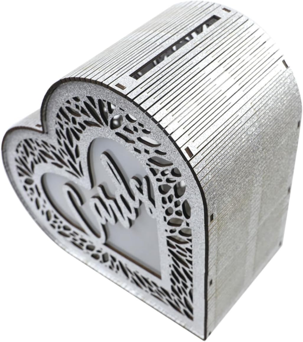 BESPORTBLE Wooden Hollow Heart-shaped Envelope Money Card Box with Glitter, Wedding Reception and Anniversary Card Holder, Valentine’s Day Greeting and Blessing Collection Storage Box