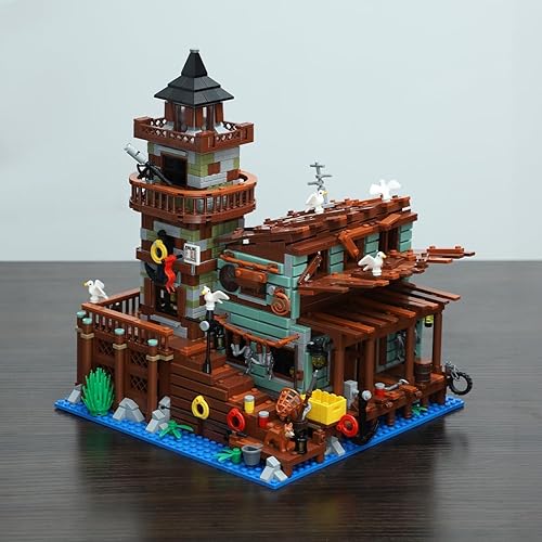 Miniatura 4 de Fishing Village Store - Juego de construcción de casa de 1881 piezas, kit de bloques de construcción de cabaña de madera, juguetes de arquitectura