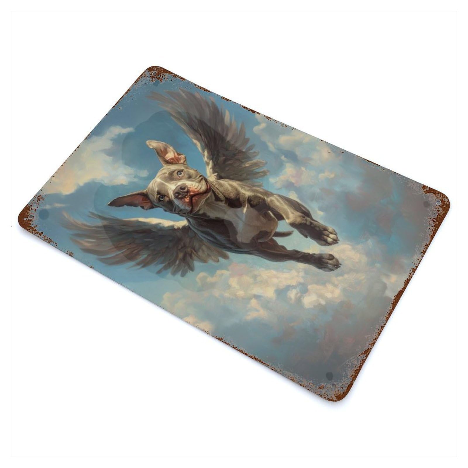 Rust Effect American Staffordshire Terrier Angel Loyal Pet Tribute Dog with Wings Aged Metal Wall Plaque 11.8"x7.9", Rustic Home Decor for Bistro, Counter And Cafe Decor