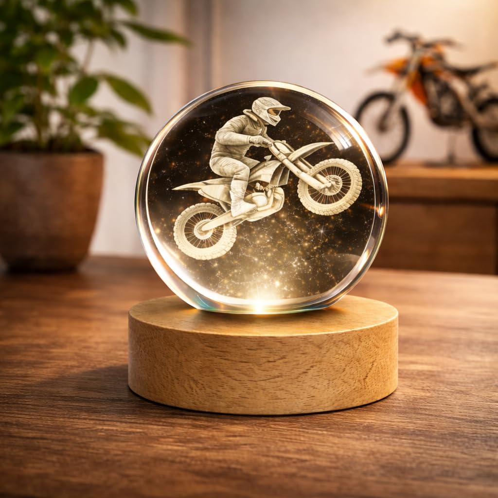 ZuzongBaoYou Dirt Bike 3D K9 Crystal Ball Lamp, 3.15 Inch, Remote