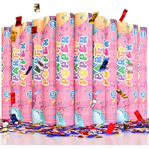 12 Pack Confetti Cannon Confetti Poppers | Shiny Multicolor | TUR Party Supplies | Launches Up to 25ft | Giant (12 in) | Party Poppers for New Years Eve, Christmas, Graduation, Birthdays, Weddings Cover