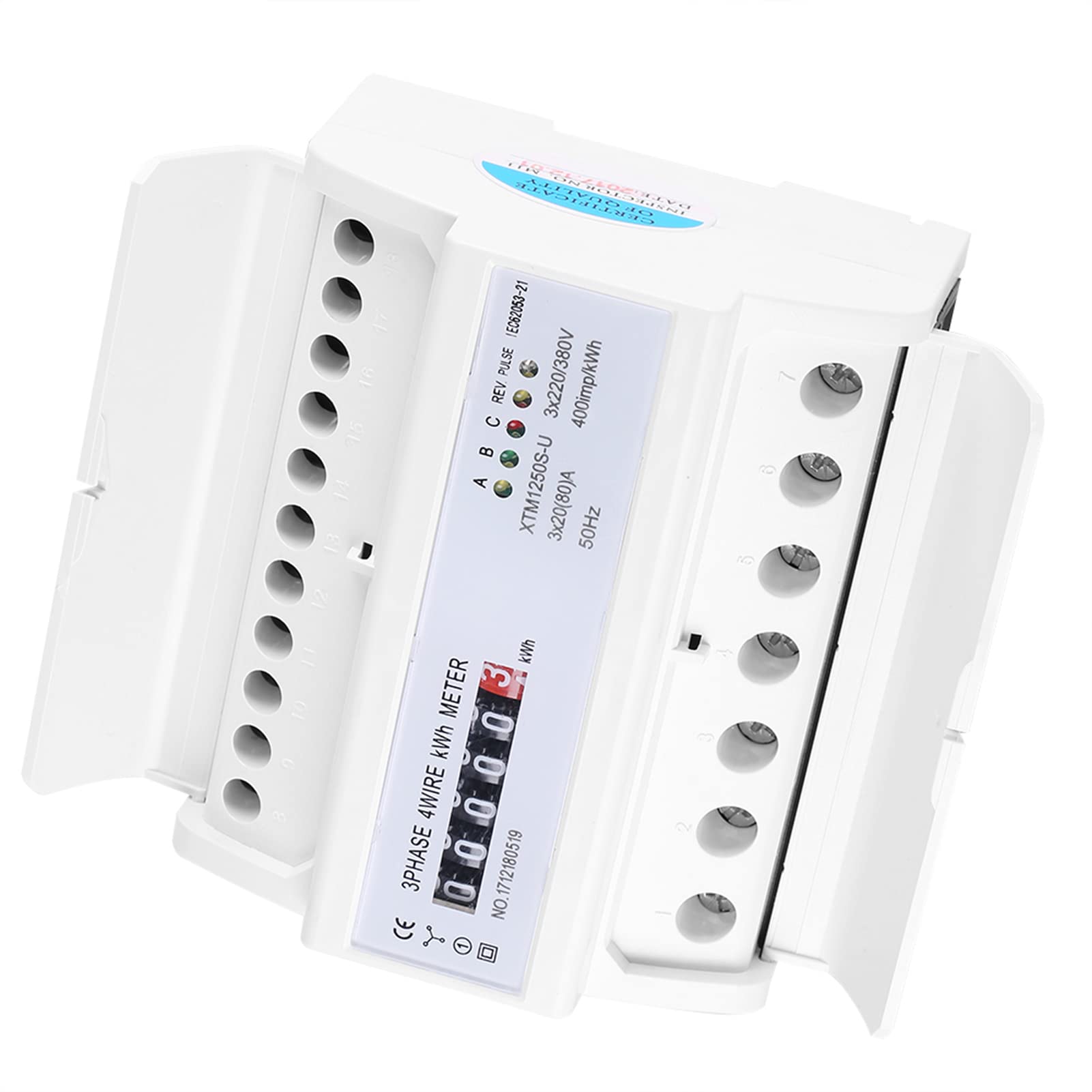 Contatore elettrico digitale trifase a 4 fili su guida DIN 2080A, contatore KWh trifase, contatore di energia elettronico con display a 6 cifre, per installazione fissa interna su