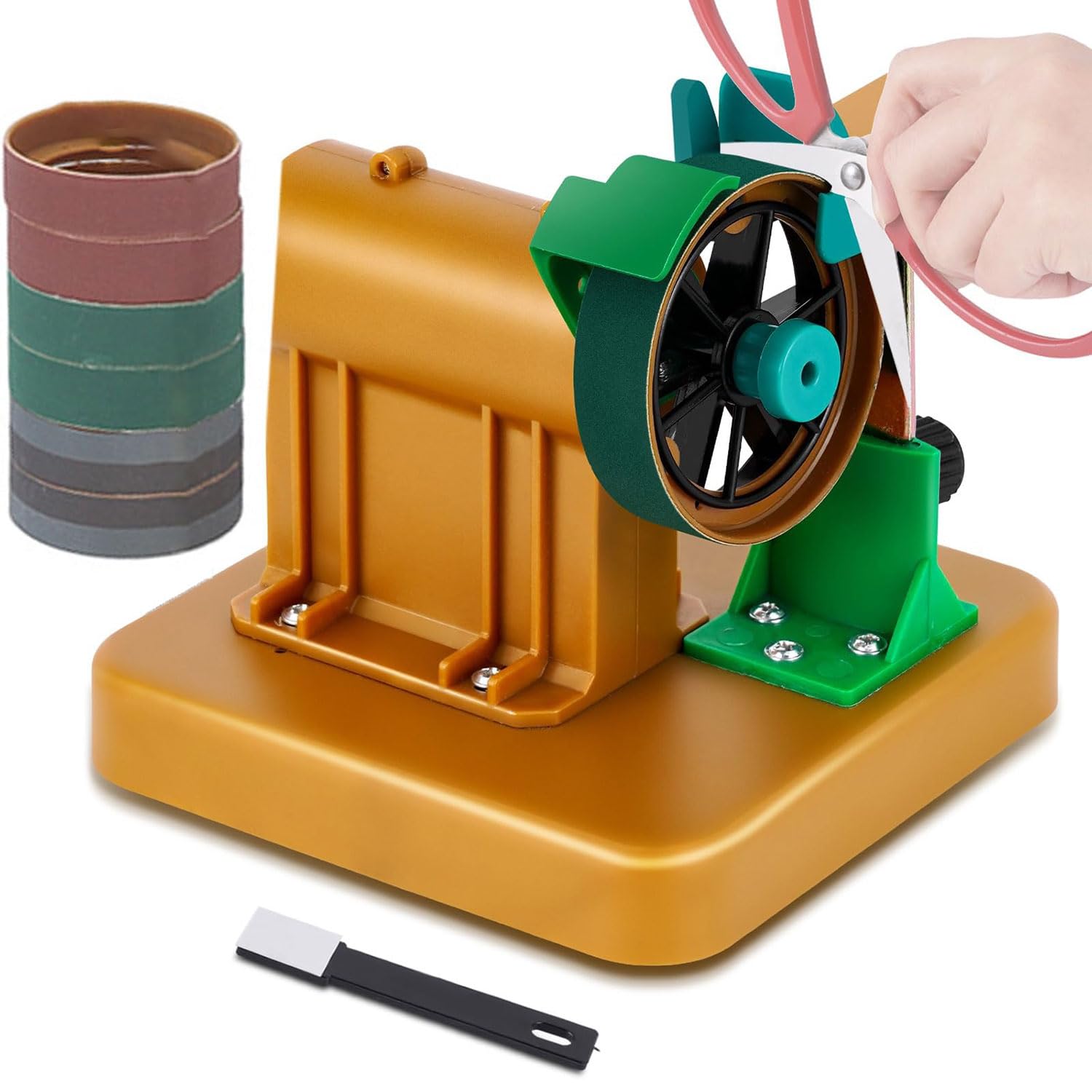FHRKA Hair Scissors Grinding Machine, Hair Salon Hairdresser Hair Scissors Grinder with 12 Sand Rings & Deburring Tool