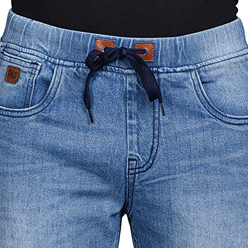 Image of CAHOOT Men' Light Blue Cinched Hem Denim Jeans for Casual Wear Light Wash 5 Pocket Drawstring Closure Cotton Denim Jeans