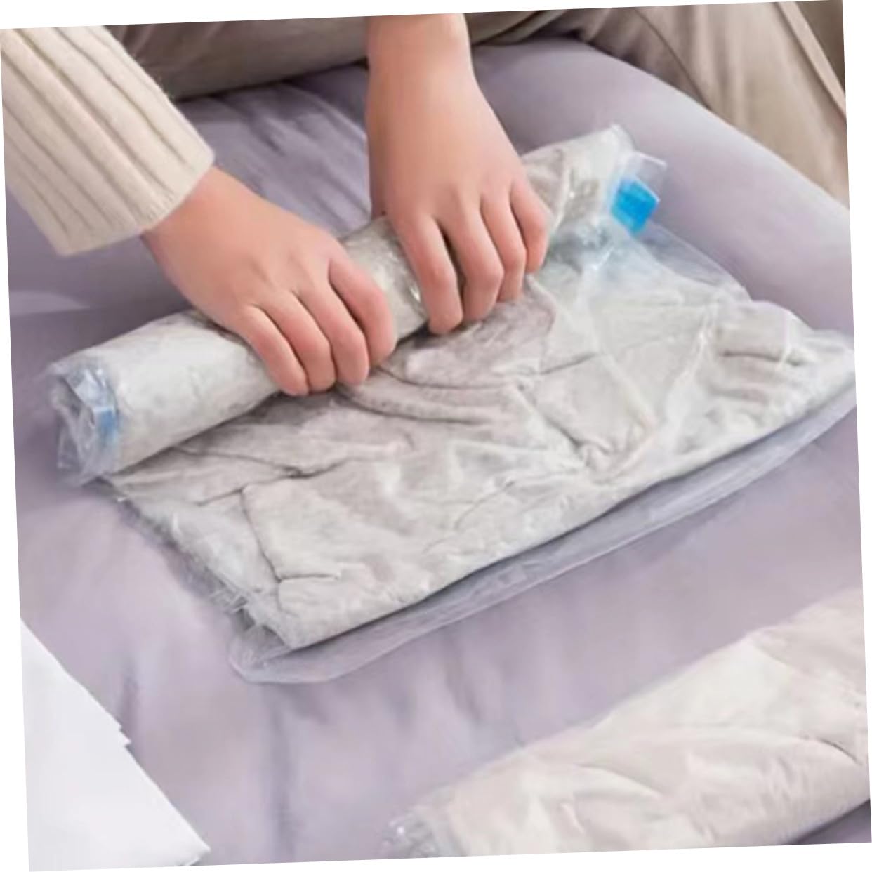 12 Stück Teiliges Transparente Wiederverwendbare Handroll Vakuum Kompressionsbeutel aus Pa PE Luftdicht Platzsparend für Reisegepäck Kleidung Socken ohne Pumpe für Koffer und
