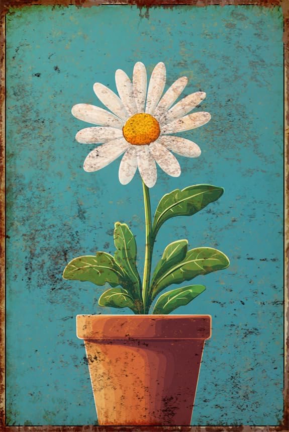 Póster de pared de diseño vintage original, margarita blanca, divertida decoración de pared de arte retro clásico, letrero de metal para barra de