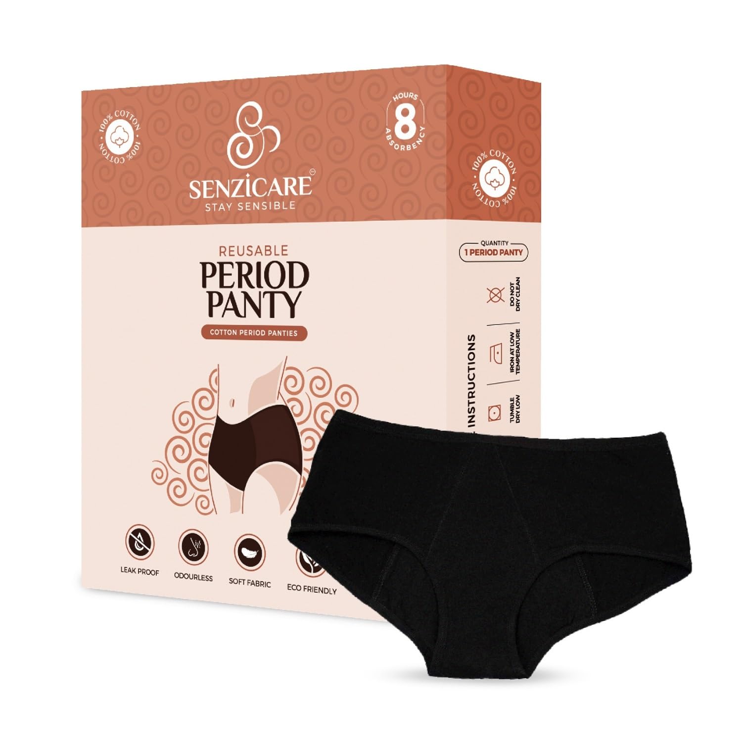 Senzicare Cotton Reusable Leak-Proof Period Panty For Women Comfortable Washable Lasts For 3 Years Without Pads,Cups & Tampons Odour-Free Period Underwear (L), Black-image-21