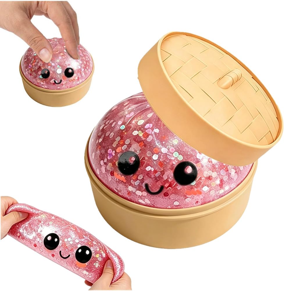 Dumpling Squishies Mystery Box, Glitter Dumplings Squeeze Box, TPR Low Rising Squishies Sensory Fidget Toy for Anxiety, 10 Colors Random Mystery Gift Boxes, Surprise Dumpling Squish y with Steamer — view 12