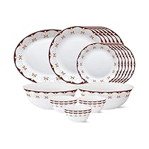Larah by Borosil – Tiara Series, Royal Brown, 21 Pcs, Opalware Dinner Set, White
