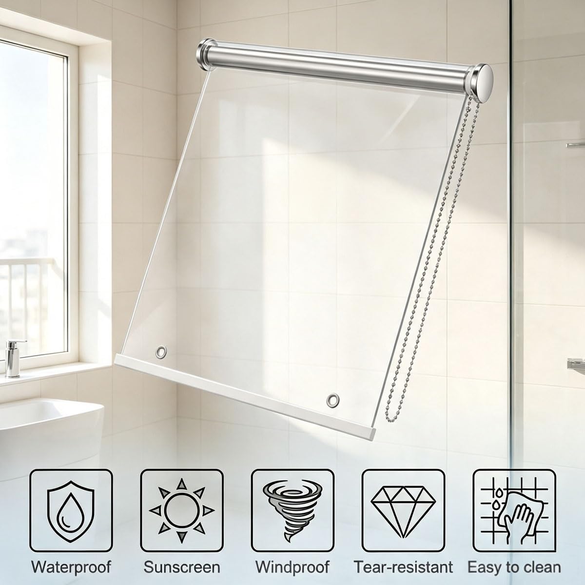 Tenda A Rullo per Esterni PVC Trasparente, Tapparella Avvolgibile Chiara | Impermeabile Schermo Antipioggia Antivento per Gazebo Balcone Portico, Tende Divisoria per Terrazzo(W70xH160cm)