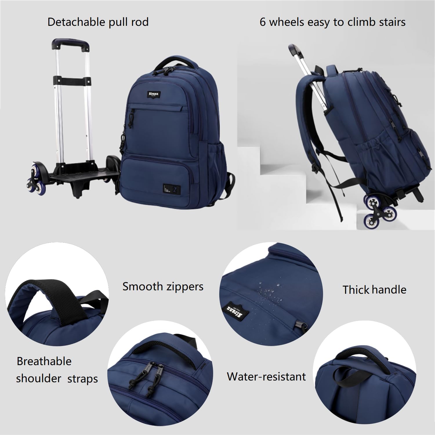 Rolling Backpack for Boys with Wheels Roller Backpack Wheeled School Bag for Teen Boys Brown