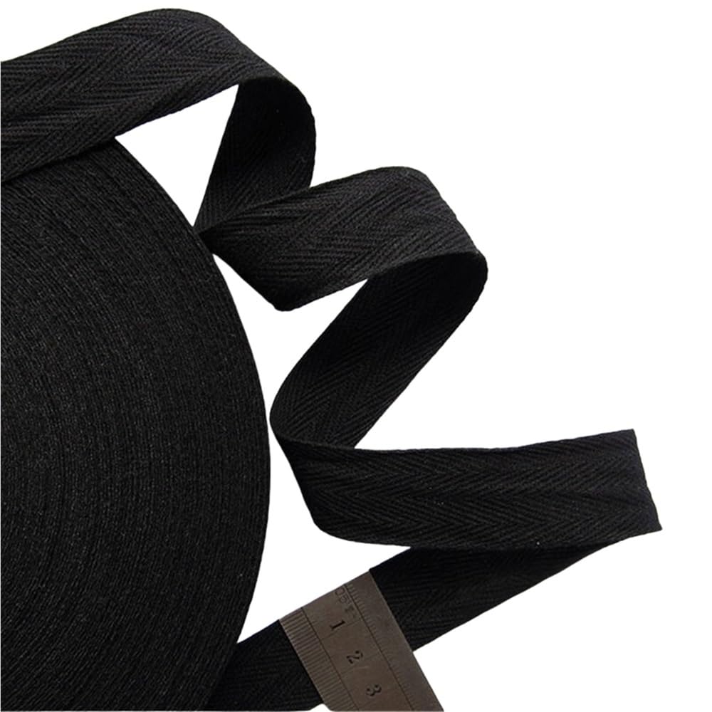 Cinta de Espiga de algodón Negra for Accesorios de Tela, Ancho de Cinta de algodón: 10, 12, 15 y 50 mm, 1 Unidad.(25mm)