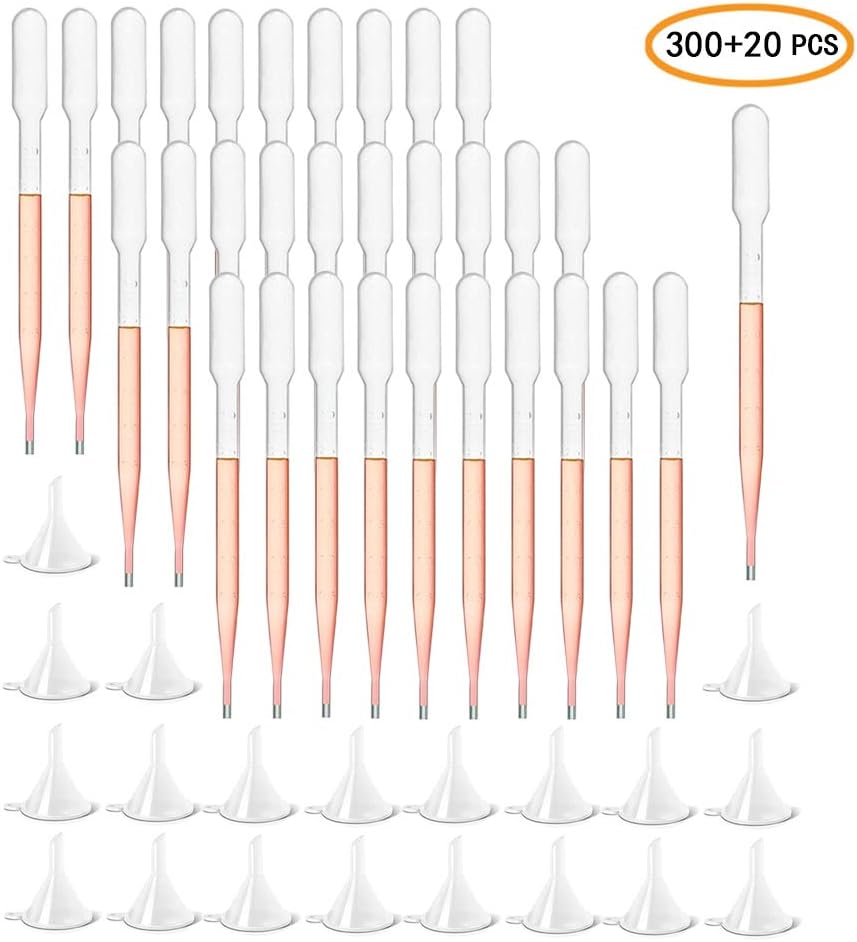 300 PCS 3ML Disposable Plastic Transfer Pipettes Eye Dropper with 20pcs Mini Plastic Funnel
