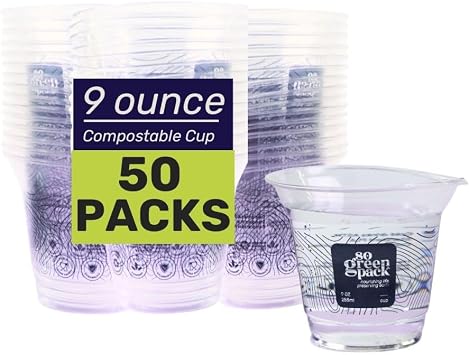 Eco-Friendly PLA Compostable 9oz Cups 50 Pieces Biodegradable Disposable Party Cups for Drinks, Snacks & Desserts