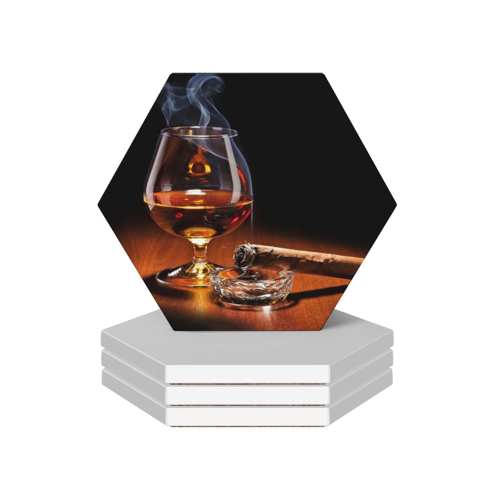 4 Hexagonal Cigar And Whiskey Coasters, Ceramic Home Decor Coasters With Anti Slip Cork Base, Tea And Coffee Coasters, And Daily Coasters.