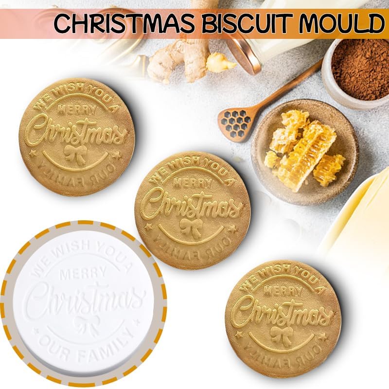 Miniatura 6 de 8 moldes para galletas de Navidad 2023 con tu nombre, cortadores de galletas de Navidad, diseño elevado en 3D, sello para hornear Feliz Navidad.