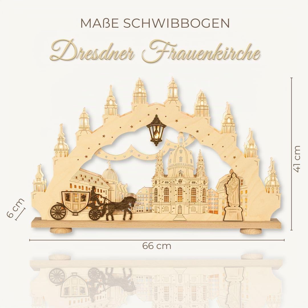 weigla - Schwibbogen original Erzgebirge I Motiv Dresden Frauenkirche I Lichterbogen Weihnachten I 15 Lampenkerzen + 1 Ersatzlampe I 15 x 16 V, 3 W, E10 I beleuchtete Weihnachtsdeko innen