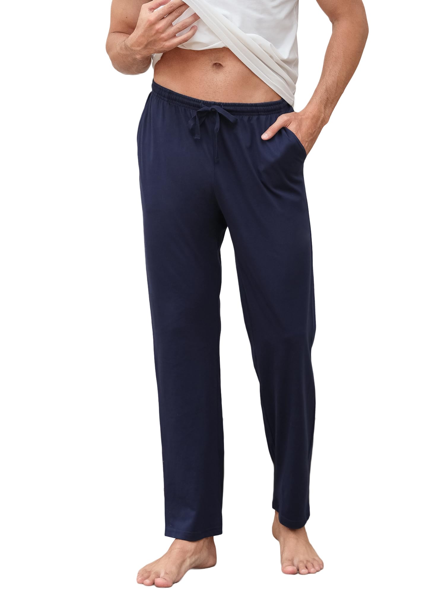 Lot de 2 Pantalons de Pyjama Longs et légers en Coton pour Homme - Pantalon de Pyjama - Pantalon de Loisirs avec Taille élastique et Coupe Droite