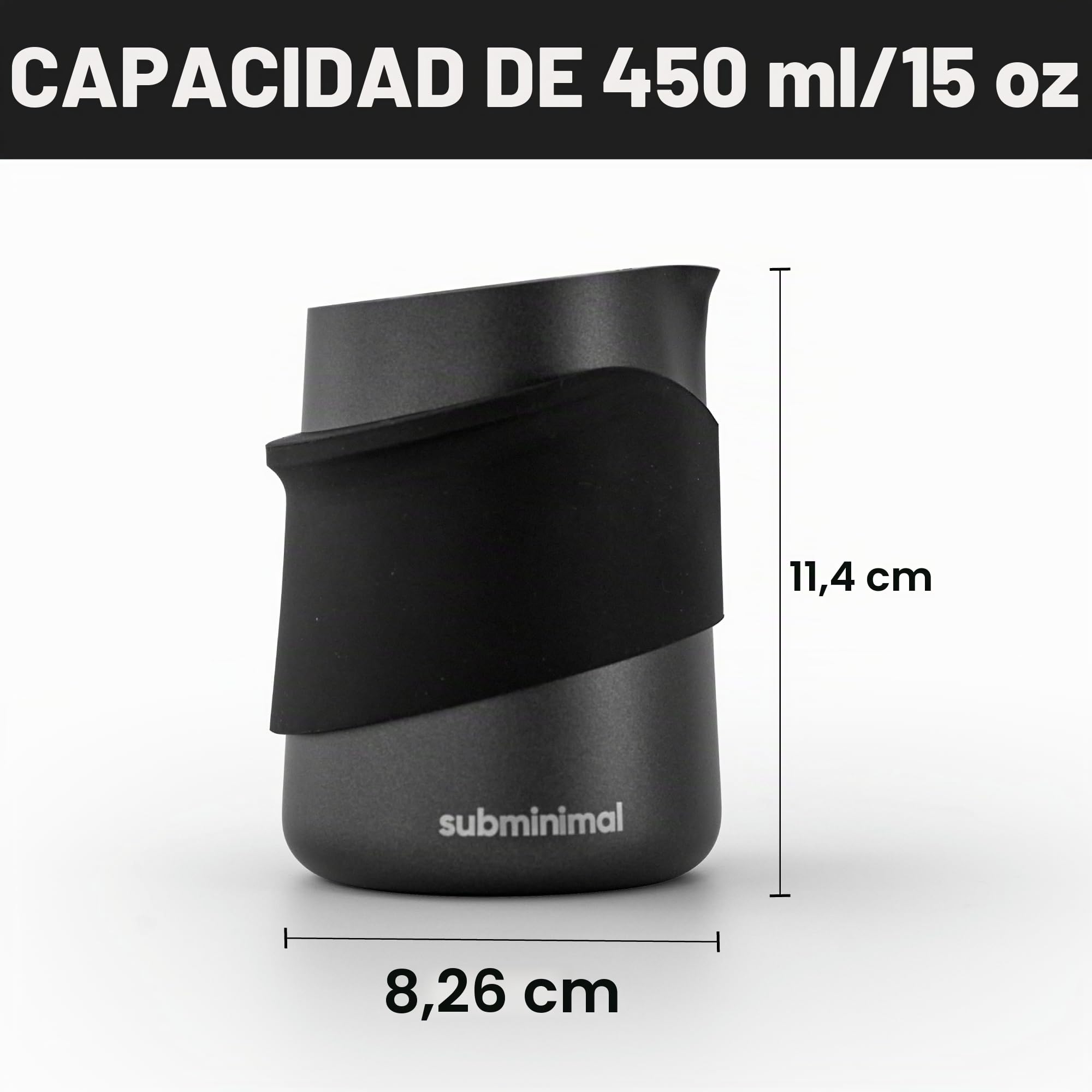 Subminimal FlowTip - Jarra sin manos para espumar leche para estufa, jarra de espuma para café estilo barista, jarra para verter capuchino y café con leche con mango resistente al calor, regalos para