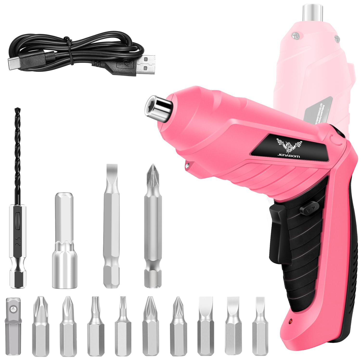 JENABOM 14 in 1 Electric Screwdriver Cordless Rechargeable Small Power Drill Set 3 6V Li-ion 3Nm Max Torque