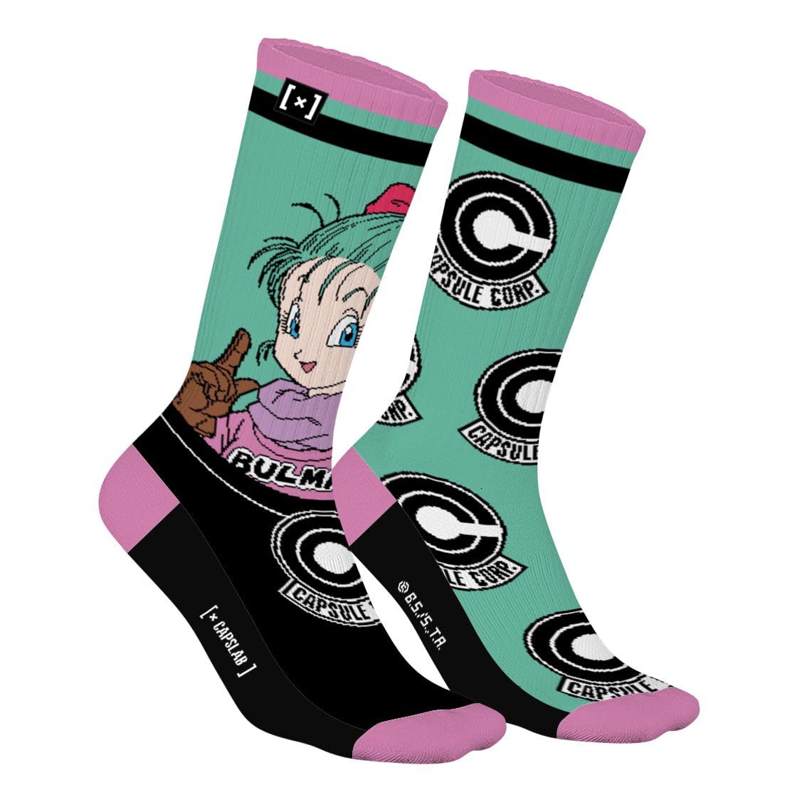 Capslab Dragon Ball Socks Bulma & Capsule Corp Logo – Officially Licensed Anime Socks for Men and Women – Comfortable Cotton Socks in Iconic Design – - 43-46