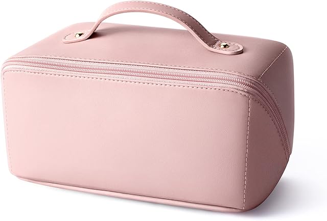 Luvtoo PU Portable Travel Cosmetic Storage Bag, Large Capacity Bag, Waterproof Storage Bag, Multifunctional Cosmetic Bag for Women Girl Pink Normal