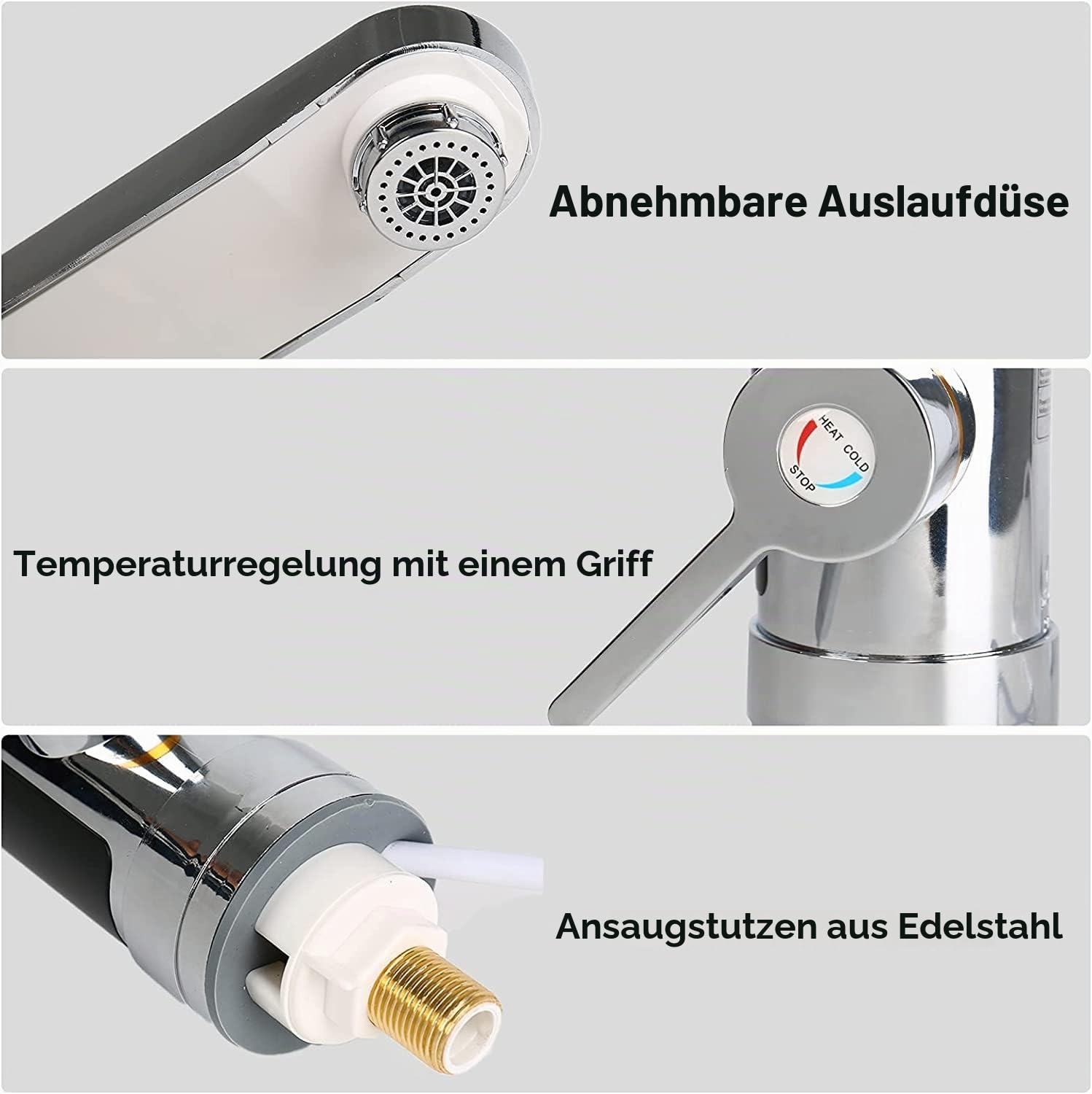 Elektrischer Durchlauferhitzer Warmwasserhahn, 360° Drehbarer Durchlauferhitzer Wasserhahn mit LED Temperaturanzeige, 3000W Bad Küche Wasser Schnell Erhitzen Wasserhahn