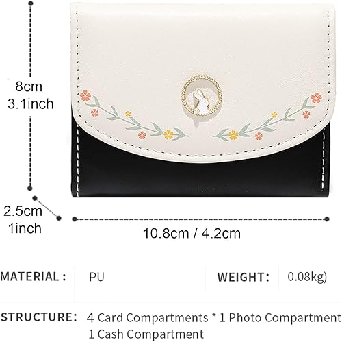 Miniatura 2 de Cartera de piel sintética para mujer y niña, con diseño de flores, de tres pliegues, delgada, pequeña, con tarjetero para dinero en efectivo,